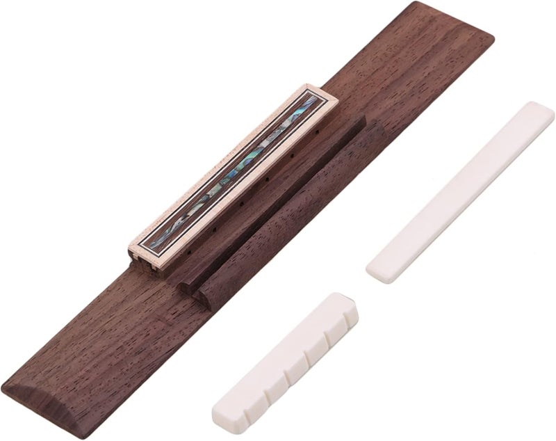 logyues Rosewood Classical Guitar Bridge with Bone Saddle Nut Acoustic Guitar Replacement Part Set Abalone Shell 6 String - Image 1